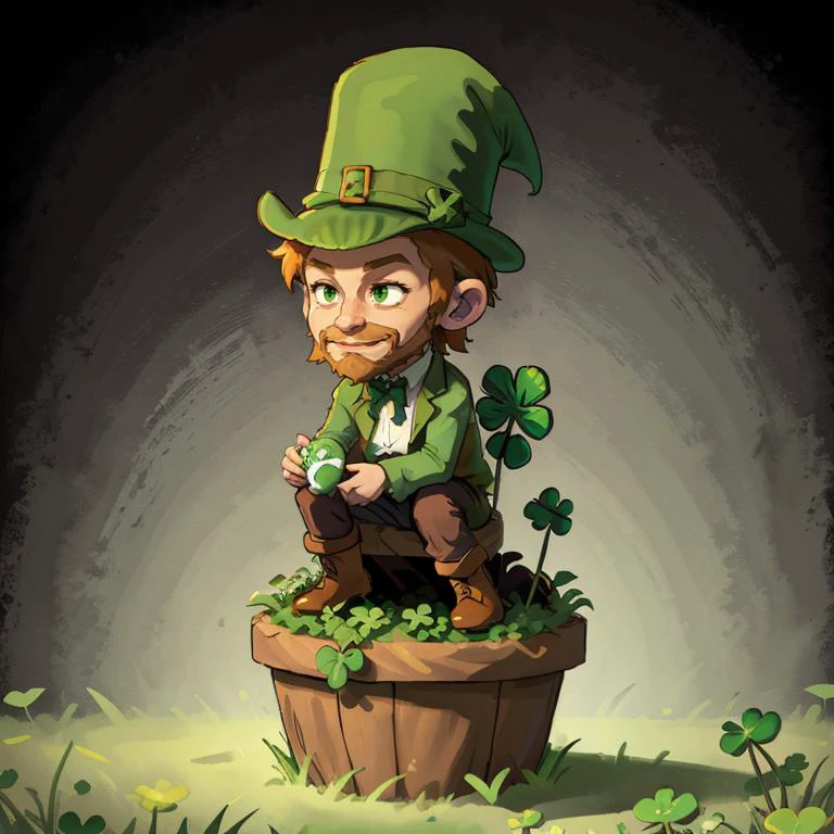 <lora:body_size_control_V2:2.1>, <lora:Moose Bay5:1>, artwork by Mooskie, simple colors, very stylized, Leprechaun, shamrocks, Irish <lora:LCM_SD15:1.0>
