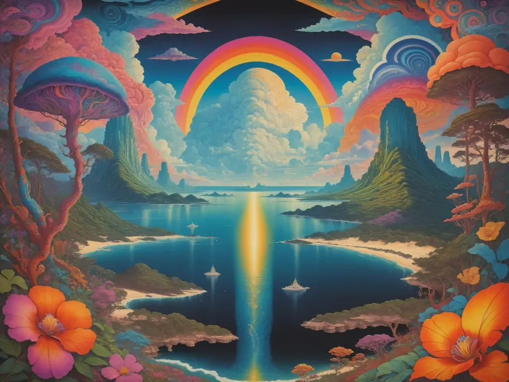 masterpiece <lora:psychedelic-landscape:1> poster, psychedelic oceanic-landscape