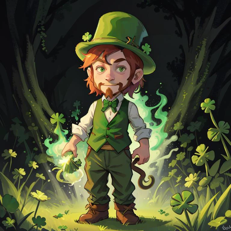 <lora:body_size_control_V2:1.55>, <lora:Moose Bay:0.9> artwork by Mooskie, simple colors, very stylized, Leprechaun, shamrocks, Irish <lora:LCM_SD15:1.0>