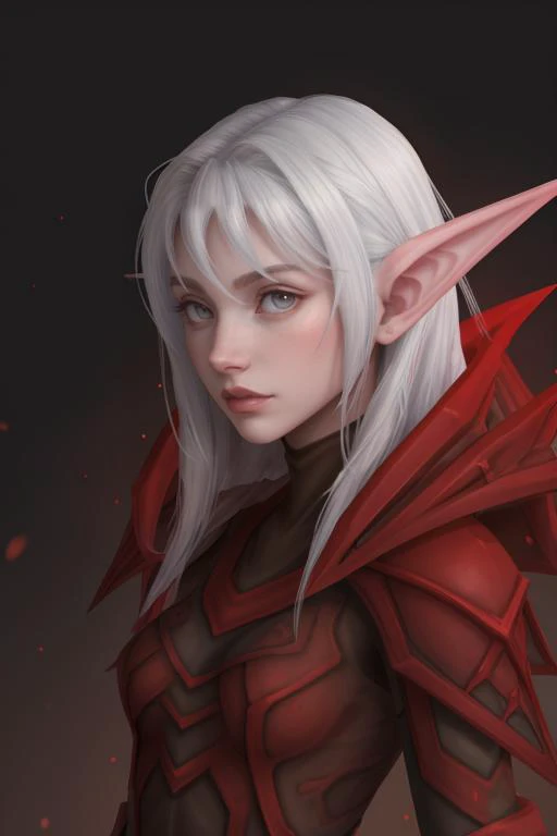 masterpiece, highest quality, highest quality visuals, highest details, <lora:Beebe (World of Warcraft):0.75> beebe, wearing bloodfang armor, no helmet, white hair,, night elf, rogue, red cape, glowing eye,, fcPortrait_Force_Portrait, portrait, close up, looking at viewer, portrait, close up,<lora:LCM_SD15_2MB:1.0>