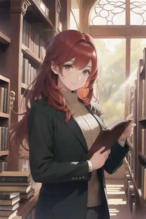 A sophisticated woman in a vintage bookstore, engrossed in an ancient, leather-bound tome, with dusty rays of light streaming through antique windows
masterpiece, best quality, intricate, realistic, photorealistic, red hair,
<lora:racial-chang-slider:-0.2> <lora:skin_slider_v1:1> <lora:hair_length_slider_v1:-2.5>
