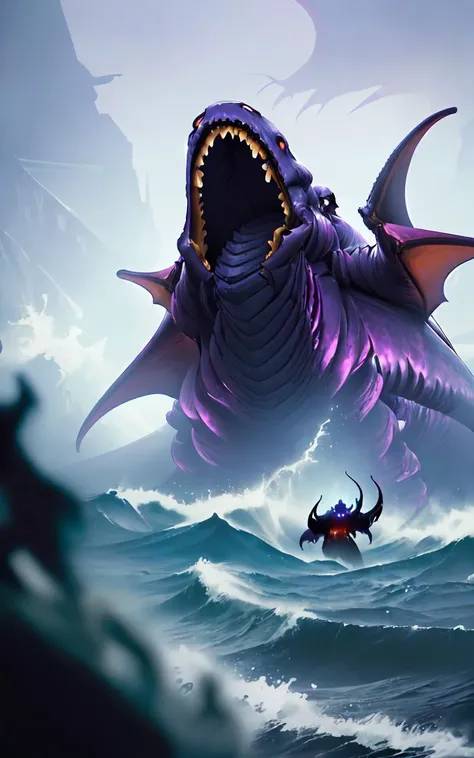 8K, Super detail, ccurate, Best quality, Masterpiece, Super detail, High details, High quality, Best quality, A high resolution
,nigth,darkly,raiden,Cthulhu,Monster,Fish,tentaculata,Black seawater,Recife,swell sea