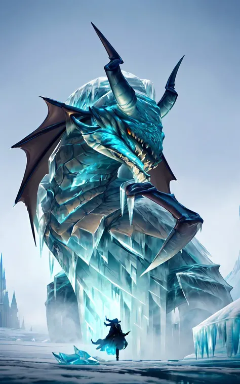 (extreme long shot), BREAK, A frost dragon with (2 wings) in an ice cave, ((((ice pillars in the foreground, dragon partially hidden by ice)))), BREAK, mystical creature, realistic, ultra detailed, masterpiece, dynamic pose, moonlit through the ice,