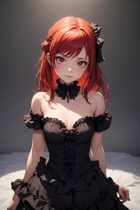 I'm a cute girl with short, vibrant red hair and expressive green eyes. I'm dressed in black clothes that hug my figure, accentuating my unique style. My piercings add a edgy touch to my appearance, making me stand out in any crowd. The lighting casts a soft glow on my face, capturing every detail in high resolution and ultra-quality. My eyes, filled with depth and emotion, are beautifully detailed with long lashes and visible pupils. The masterpiece comes to life through oil painting techniques, with vivid colors and HDR effects that bring out the vibrancy of my hair and the richness of my black clothes. The piercings are depicted with extreme detail, each