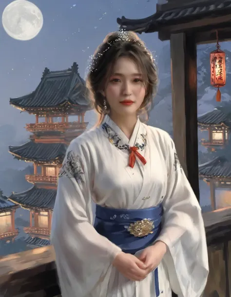 raw photo ,a painting in the style of guidao style, best quality, masterpiece , hdr, best quality, ultra highres,raw photo,A Japanese vampire princess, dressed in a traditional kimono, gazing at the starlit sky from a balcony. Her expression is mysterious and alluring, with a hint of otherworldly grace. The setting could be a castle or traditional Japanese architecture, with visible details of the balcony and the night sky filled with stars. The scene should be as realistic as a high-resolution photograph, with soft and ethereal lighting that highlights her features and the beauty of her attire, creating a mystical and enchanting atmosphere, <lora:mamagigi:0.75>,gmakig,