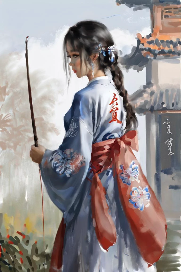 Masterpiece, best quality, 1girl, <lora:kwFemale_Beta40-SDXL_v1:1>, a painting in the style of guidao style
