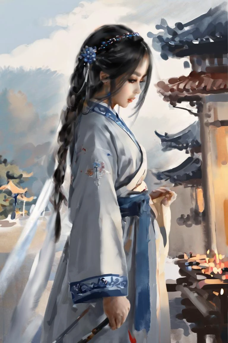Masterpiece, best quality, 1girl, <lora:kwFemale_Beta40-SDXL_v1:1>, a painting in the style of guidao style