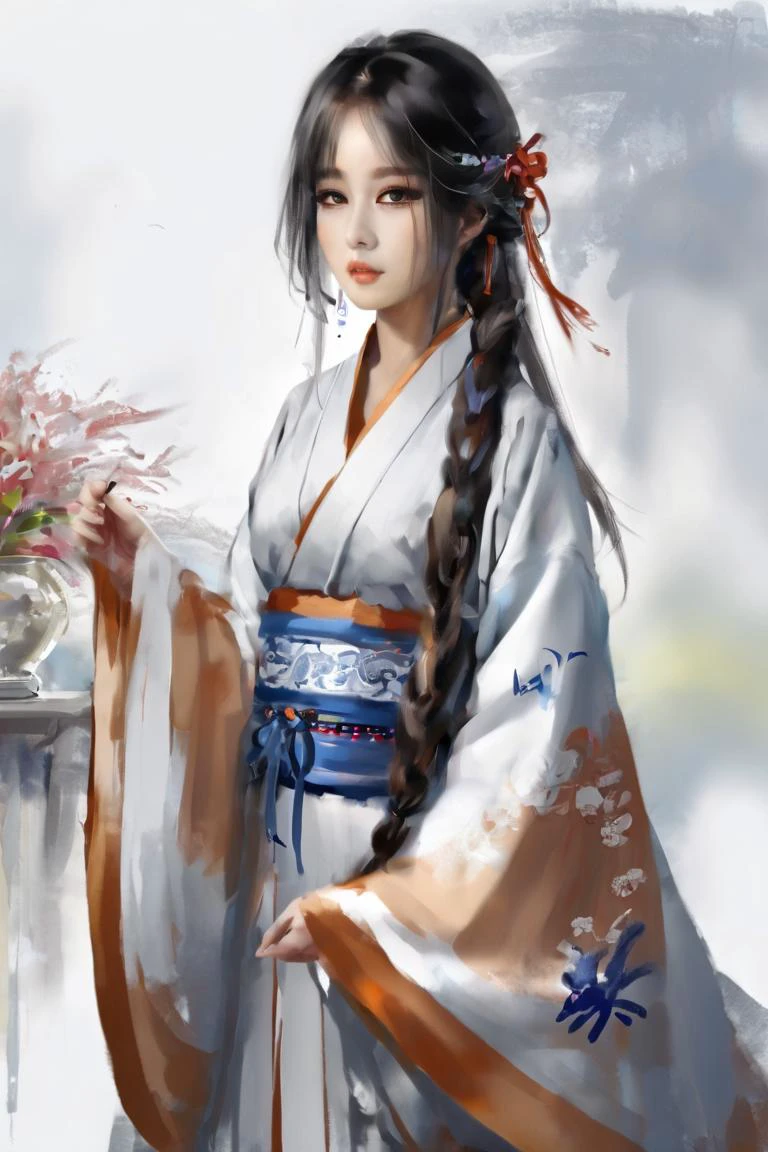 Masterpiece, best quality, 1girl, <lora:kwFemale_Beta40-SDXL_v1:1>, a painting in the style of guidao style