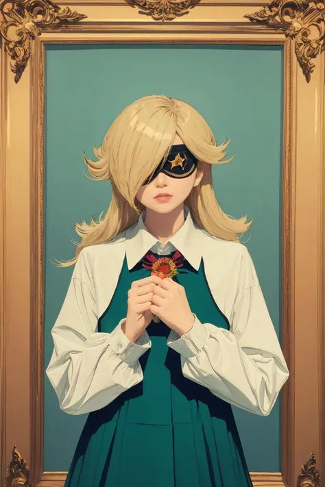 <lora:ros1-000020:1>, bug, butterfly, red eyes, flower, 1girls, shirt, long hair, broken glass, short hair, black hair, bangs, looking at viewer, picture frame, blonde hair, white shirt, collared shirt, eyepatch, ascot, long sleeves, glass, red flower, jacket, dress, one eye covered, holding, red nails, blue butterfly, school uniform <lora:BARD713_V71:1>