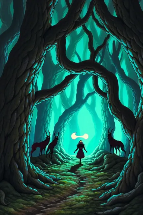 In the depths of a twisted forest, a Sorceress channels ancient energies, her spells illuminating the gnarled trees and revealing hidden paths. Mystical creatures watch from the shadows, intrigued and wary.