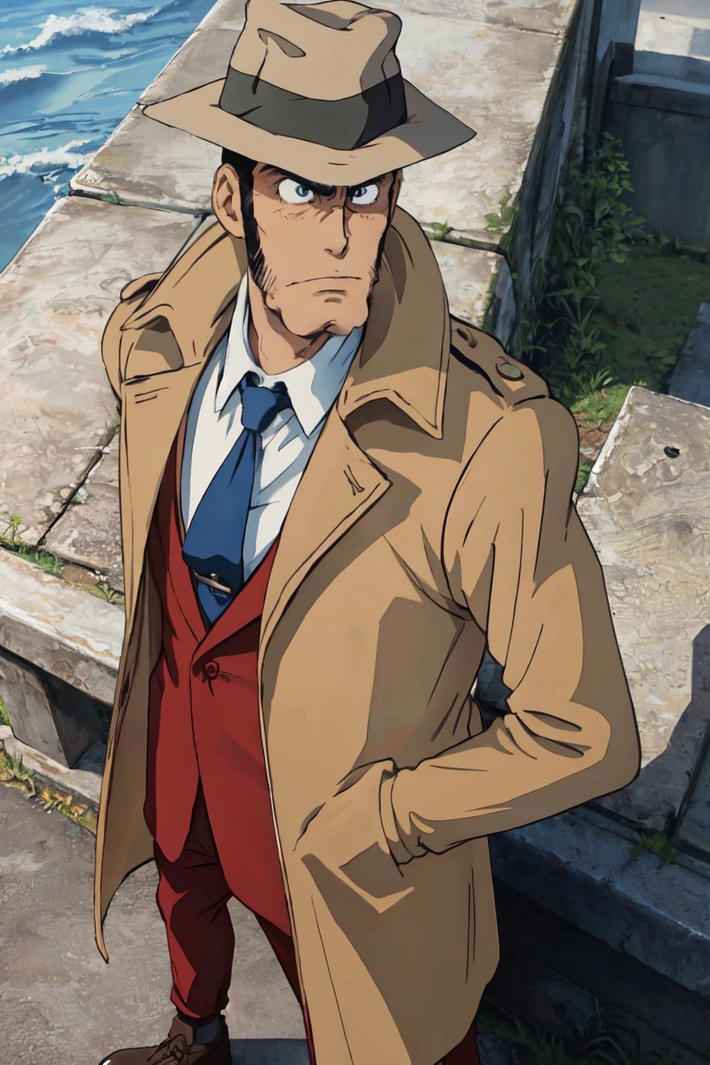 zenigata,trenchcoat,
(best quality, masterpiece, RAW photo,ultra-detailed:1.2), <lyco:GoodHands-beta2:1.0>,,solo,looking at viewer, ungry, <lyco:Zenigata:0.85>
bust shot, from above,