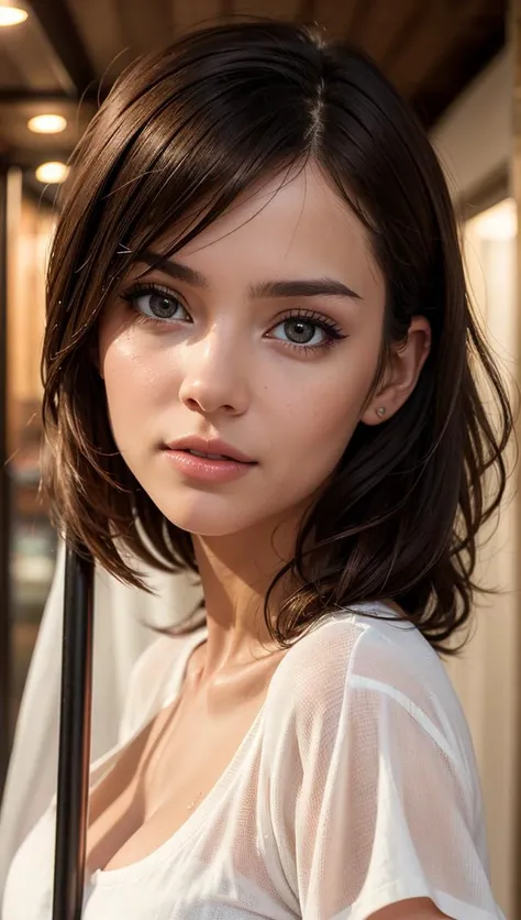 masterpiece, best quality, 8k, (looking at the viewer: 1.1), beautiful, hot, seductive, womam
woman with tanned skin,medium breasts, oiled black hair, (eye contact: 1.1), beautiful face, (detailed face: 1.2), (animated: 1.2), hyper detailed, best quality, ultra high resolution, brown hair , cozy house interior, photorealistic, high resolution, detailed , raw photo, 1girl, white clothes, night, city lights, rain, cartoon,