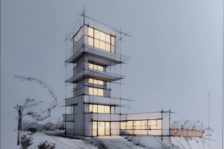 sketch,building, tower