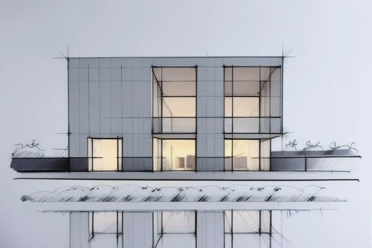 sketch,building,water,reflection