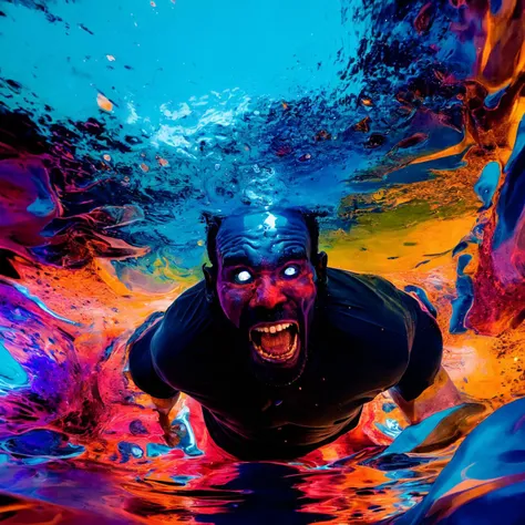 <lora:PsychedelicFluids:0.5>, PsychedelicFluids, a person rising out of the water, black, dark, deep shadows, intricately detailed, hyperdetailed, 8k, intradimensional, glowing