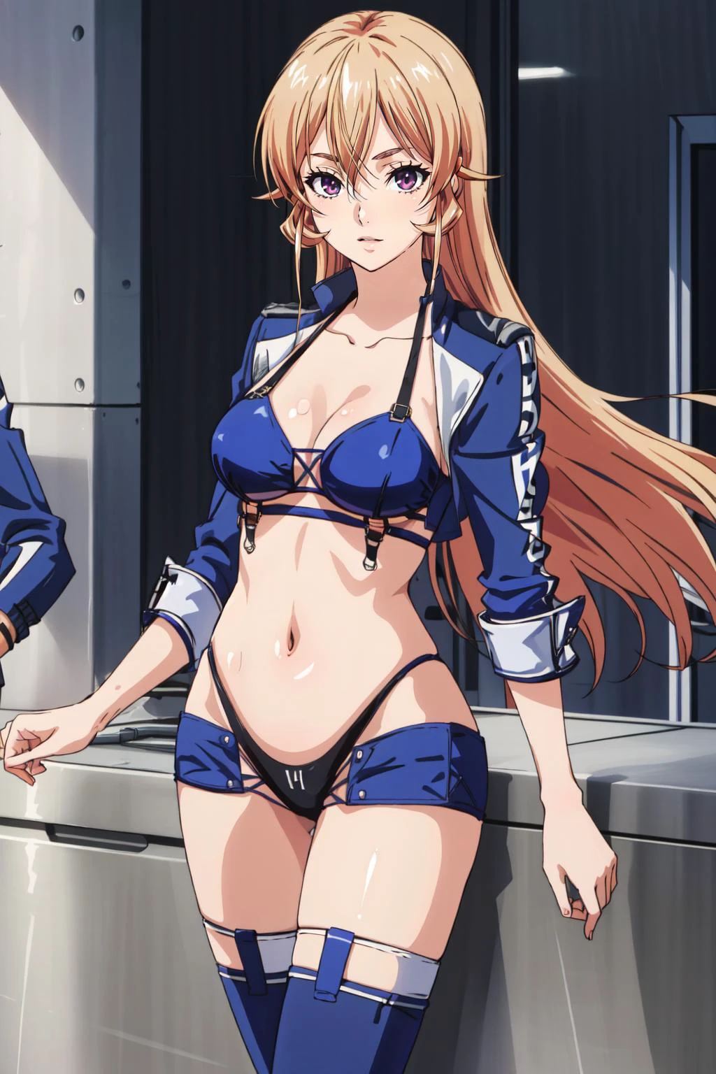 (masterpiece, best quality), intricate details,
1girl, <lora:NakiriErinaV10:0.8> nakiri erina,
<lora:BaltimoreRaceQueenV2HighlegBikiniCroppedJacket:0.8> race queen, cropped jacket, highleg bikini, micro shorts, thigh boots,