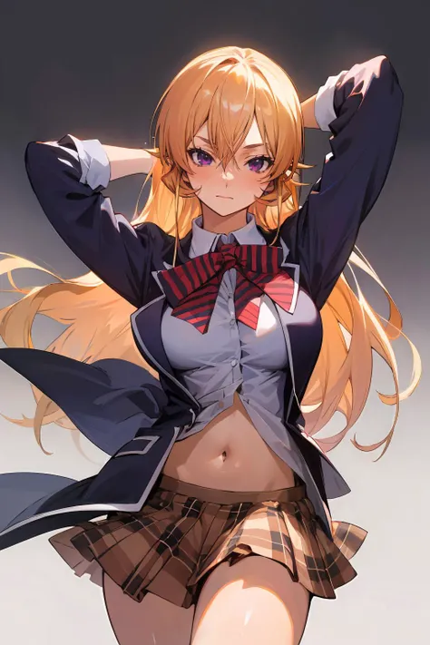 nsfw,aikatsu,blonde_hair,red_hair_band,(masterpiece:1.2, highest quality), Super detailed illustrations, perfect anatomy, alone, 1 female, big_chest,school uniform,(upper body:1.3),open mouth, embarrassed ,blush,(spread legs:1.3),(legs up),(cameltoe:1.3),