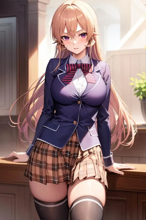 <lora:lcm_lora_sd15:1>,
(masterpiece,best quality,8k,beautiful and aesthetic:1.2),
solid-best-physical-appearance-perfect::2,
cosplay,Smile,
<lora:(bNKH)R`hYHh<.nakiri_erina_v1:0.7>,
aaerina,purple eyes,long hair,blonde hair,hair between eyes,(HUGE BREASTS:1.3),
red bow,striped bow,blazer,blue jacket,long sleeves,plaid skirt,brown skirt,black thighhighs,
clothes lift,(skirt lift),panties,ass visible through thighs,pantyhose,standing,
indoors,window,curtains,day,looking down,from below,
<lora:[R]Xn}0{LORA.add_detail:0.6>,