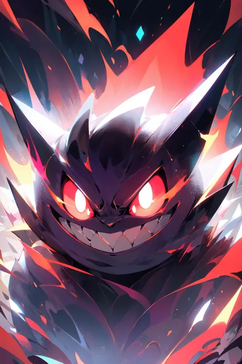 (masterpiece:1.2), best quality,PIXIV, Gengar,
pokemon (creature), gengar, no humans, solo, smile, grin, glowing eyes, glowing, looking at viewer, red eyes, teeth, light trail
<lora:Gengar_20231030164316:0.8>
