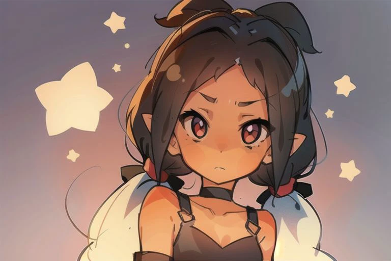 1girl, solo, bangs, bare shoulders, belt, black choker, black ribbon, blurry, blurry background, bow, breasts, brown hair, buckle, choker, cleavage, collarbone, depth of field, long hair, looking at viewer, medium breasts, red eyes, red hair, solo, strap, twintails, upper body, ((Masterpiece, best quality)), <hypernet:Toru8pWavenChibi_wavenchibiV10b:0.7> , <lora:samdoesartsSamYang_offset:0.3> ,