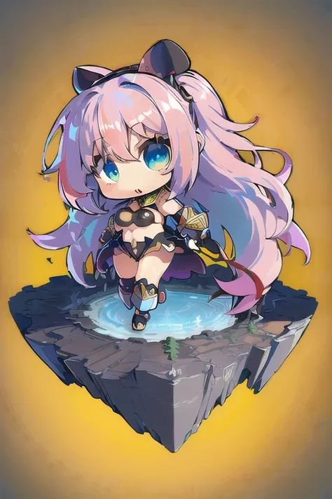 (masterpiece, best quality:1.3), (extremely detailed CG unity artstation pixiv 8k wallpaper:1.3), (illustration:1.3), (2d:1.3), (3d:1.1), ((awesome detailed)), (official art:1.3), (sketch:1.2), hyper detailed, ultra detailed skin, ((many layers)), 9999999k, (1girl:1.4), (solo:1.4), (chibi:1.4), (sd:1.4), (very detailed armor egyptian style:1.3), detailed gauntlet egyptian style armor,( extra long hair:1.4), (iridescent hair:1.4), (messy hair:1.4), blue eyes, (wind blowing:1.2), (flaming eyes:1.3), shiny skin, (simple background:1.4), (very small short legs chibi sd:1.4), (very big head chibi sd:1.4), (mini deformation body 1/3 ratio chibi sd:1.3), (big breast chibi sd:1.4), (cute small super deformed chibi sd:1.4), (mini deformation chibi sd:1.2), (mini character sd:1.2), (moe 1/3 ratio chibi sd:1.4) in (highly detailed isometric island:1.4)