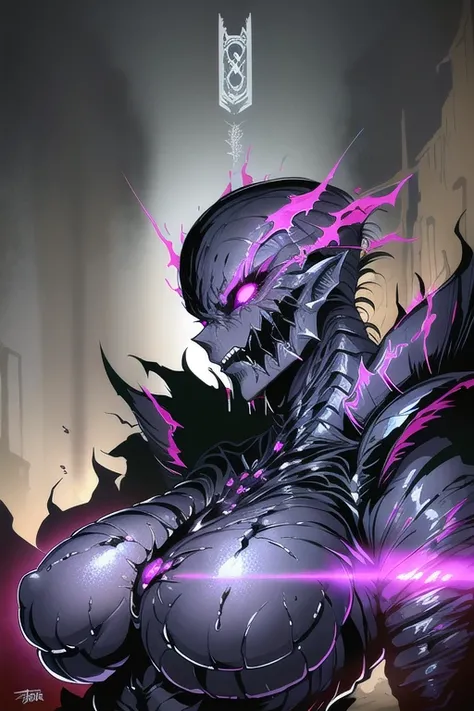 detailed fearsome giger alien, dark fantasy, dynamic pose, sitting female warrior:: (bio-mechanical alien) drenched in black goo, intimidating, menacing, powerful, low angle, horror, inspired by hr giger and warhammer 40k power armor:: digital painting by Tsutomu Nihei, dark, grungy, luis royo inspired. MTG card art, dynamic pose, glowing veins