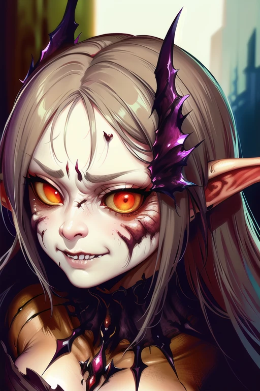 digital (((((close- up portrait))))) painting , large brush stroke, greg rutkowski, clint cearley, MTG card art:: a realistic orc zombie close-up portrait with large glowing eyes and melting rotten flesh, designed by hr giger, anne stokes, brian kesinger and luis royo, in Hall of the Treant King, fantasy, silver jewelry, proud, evil, horror:: dark fantasy, horror orc creature (by Emil Melmoth)