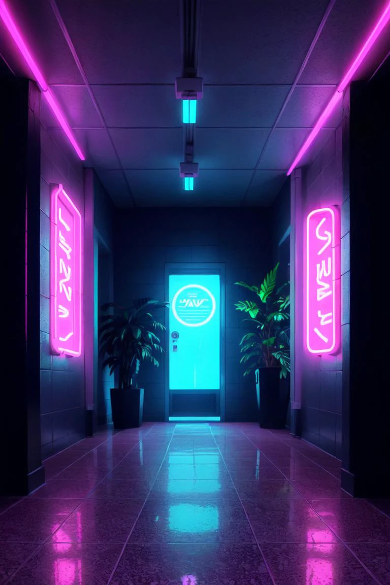 synthwave punk style, vaporwave style, synthwave, vaporwave colors, nvinkpunk, (masterpiece, best illustration, extreme light and shadow), checkered floor, indoors, neon lights, no humans, plant, potted plant, scenery, speaker, tile floor, tiles, rule of thirds, by Jackson Pollock, paint splashes, splatter, outrun, vaporwave, shaded flat illustration, digital art, trending on artstation, highly detailed, fine detail, (dynamic angle), depth of field, tattoos, (sidelighting), in the style of stanley lau, art by artgerm, (volumetric lighting), liminal horror, vaporwave punk, neon 1980s, lucid dream acid drip