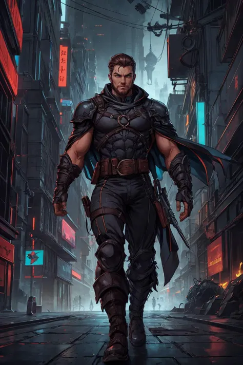 <lora:add_detail:0.5>, <lora:FZB_line_weights:0.4>, <lora:realistic:0.1>, <lora:sharpen-soften:-0.1>,
(1man, muscular adult ukrainian male:1.2), dark brown eyes, ginger hair, low-fade,
looking up, solo, upper body, detailed background, dark city, advanced technology, neon signs, tall buildings, <lora:CyberPunkAI:0.6>, CyberpunkAI theme, smirking, assassins creed, initiate assassin, black rugged assassin clothes, capelet, undercover, dynamic pose, running, sewers in background, floating particles, wind,