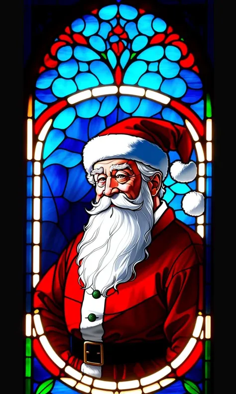 stgl2023, uhd, best quality, masterpiece, trending on arstation, flat colors, stained glass window, santa claus,