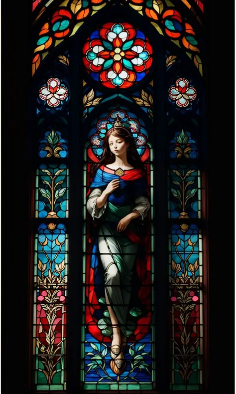 stgl2023, uhd, best quality, masterpiece, trending on arstation, flat colors, 1girl, barbie, stained glass window,