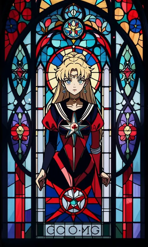 stgl2023, uhd, best quality, masterpiece, trending on arstation, flat colors, stained glass style, sailor moon, blonde hair