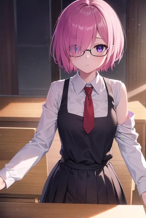 mashkyrielight, <lyco:mashkyrielight-lyco-nochekaiser:1>,
mash kyrielight, glasses, hair between eyes, hair over one eye, (purple eyes:1.1), pink hair, short hair,
BREAK hood, shirt, collared shirt, white collar, black shirt, necktie, red necktie, sleeveless, off shoulder,
BREAK looking at viewer,
BREAK indoors, classroom,
BREAK <lyco:GoodHands-beta2:1>, (masterpiece:1.2), best quality, high resolution, unity 8k wallpaper, (illustration:0.8), (beautiful detailed eyes:1.6), extremely detailed face, perfect lighting, extremely detailed CG, (perfect hands, perfect anatomy),