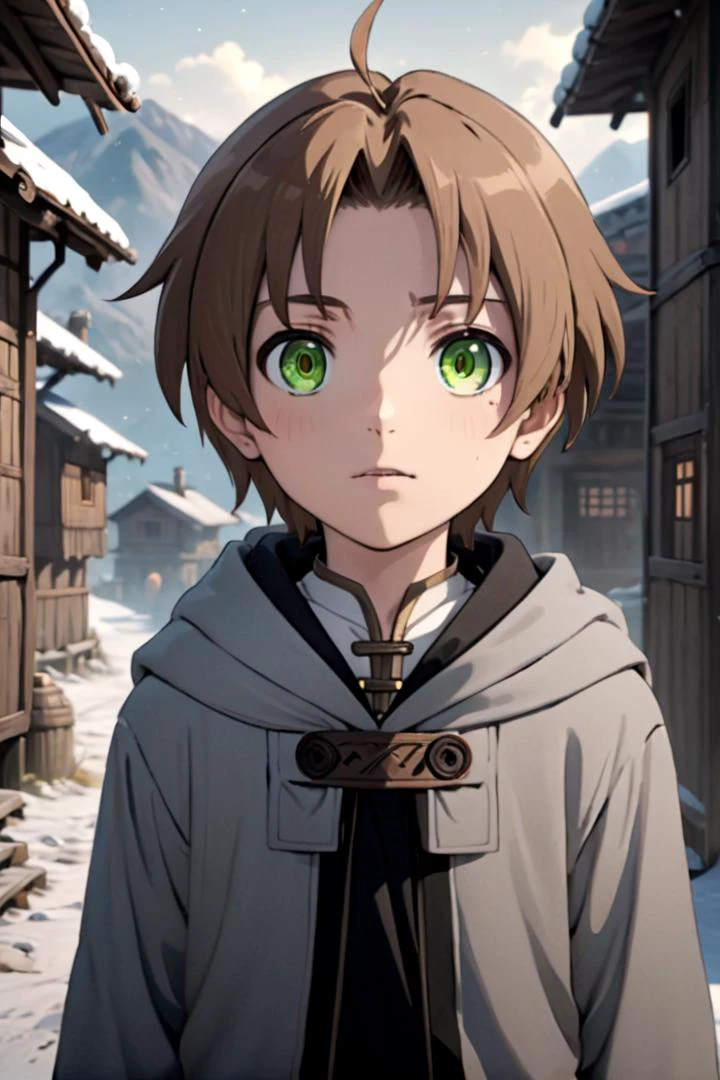 <lora:rudeus-000016:0.7>
a -yeoy, (rudeus greyrat:1.2), standing alone in a wooden village,
he has detailed green eyes and brown hair,
he has a mole under his left eye
His face is hyper-detailed and smooth
The soft lighting and detailed surroundings create an immersive environment where imagination runs wild
hyper-detailed,hyper-detailed face, high quality visuals, dim Lighting, sharply focused, octane render, 8k UHD
draw it in the art style of mushoku tensei