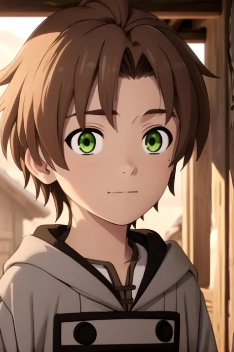 <lora:rudeus-000016:0.7>
a 12-year old boy, (rudeus greyrat:1.2), standing alone in a wooden village,
he has detailed green eyes and brown hair,
he has a mole under his left eye
His face is hyper-detailed and smooth
The soft lighting and detailed surroundings create an immersive environment where imagination runs wild
hyper-detailed,hyper-detailed face, high quality visuals, dim Lighting, sharply focused, octane render, 8k UHD
draw it in the art style of mushoku tensei