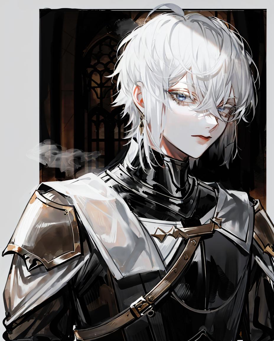 Anime character with white hair and black leather armor - SeaArt AI