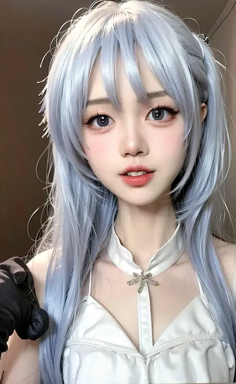 (photo realistic:1.55),(ulzzang-6500:0.65), masterpiece, best quality, detailed, blurry, depth_of_field, blurry_background, blurry_foreground, 1girl, gloves, white_gloves, dress, motion_blur, photo_\(medium\), solo, white_dress
