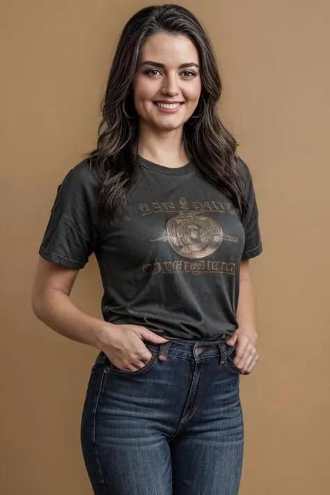 from a distance, Perfect Hands, Casual relaxing clothing, (wearing Distress Jeans and a baggy t-shirt), smiling, (Real Skin with Pores: .8), Real detailed face, epiCRealism,<lora:more_details:1> <lora:perfect hands:1> <lora:Danica_McKellar:0.75>