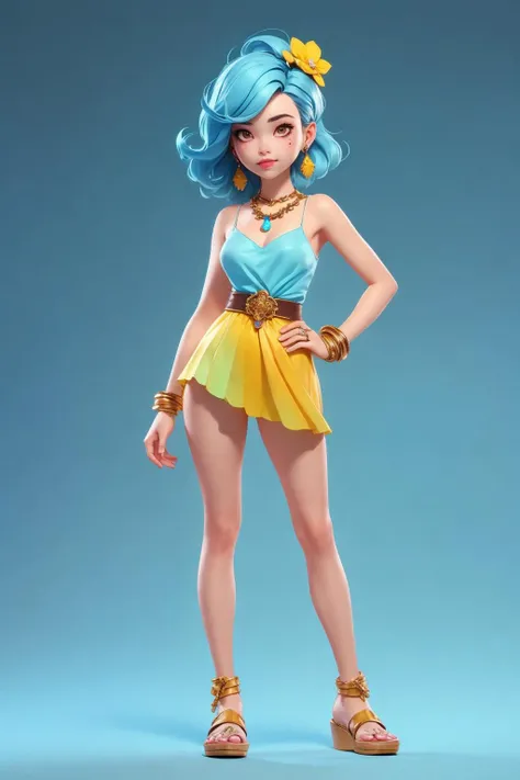 <lora:3dcharacter-000004:0.6:MIDD>, 3dcharacter,armored dress,(full body:1.2),simple background, masterpiece,best quality,(light skyblue gradient background:1.1), jewelry ,necklace ,bracelets ,earrings , Half-up half-down