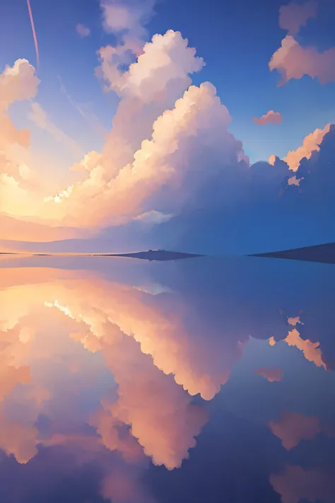 ((((ultra illustrated style,no humans:1.0)))),best quality,best animated,masterpiece,ray tracing, global illumination,reflection,cloud,cloudy sky,day,horizon,blue sky