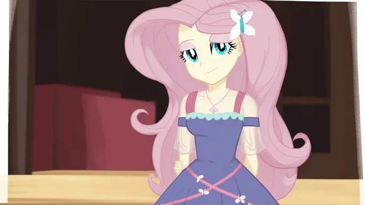 (masterpiece, best quality:1.2),<lora:mlp_fluttershy-11:1>,cowboy shot,solo,1girl,mlpfluttershy,slight smile,looking at viewer,arms behind back,hair flower,dress,