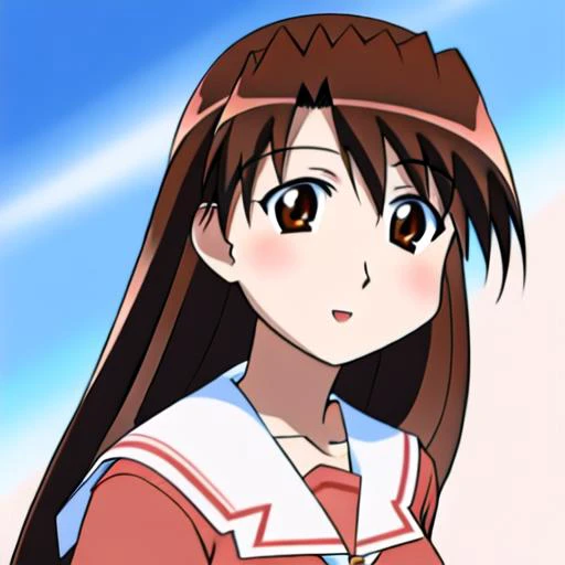 <lora:KoyomiLoRA:1>, 1girl, koyomi mizuhara, brown hair, long hair, brown eyes, looking at viewer, school uniform, serafuku, red shirt