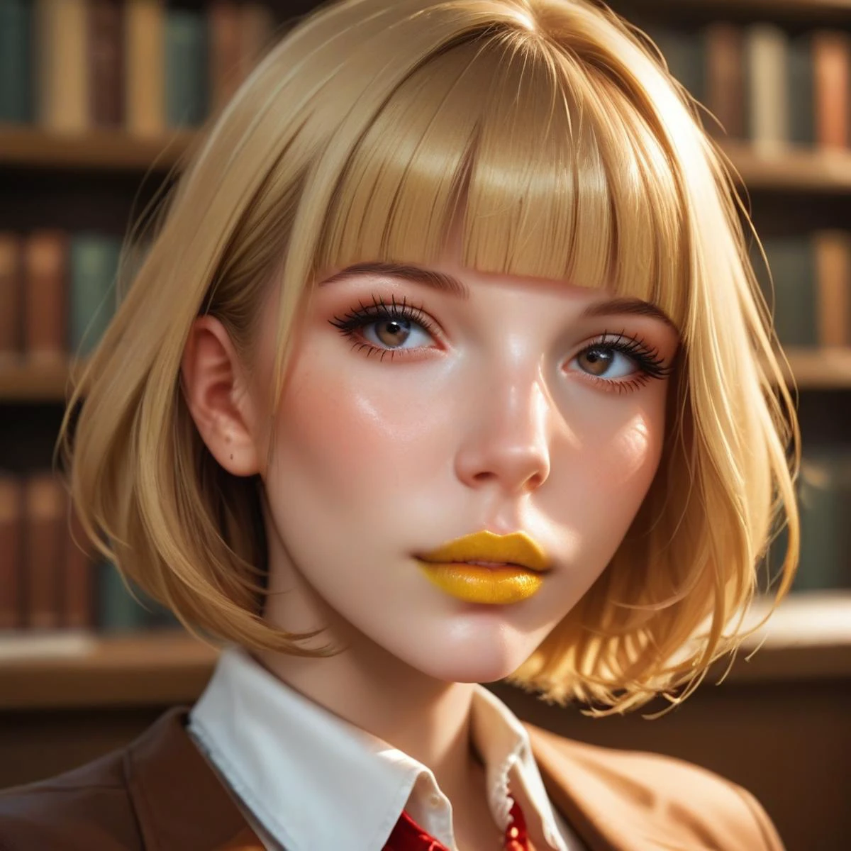score_9_up, score_8_up, score_7_up, (masterpiece), (best quality), (ultra-detailed), (very aesthetic:1.2), intricate details, perfect composition, absurdres, romantic atmosphere,
<lora:Breast Slider - Pony_alpha1.0_rank4_noxattn_last:1>
<lora:Hana_Midorikawa_v10:1>, Hana_Midorikawa, short hair, blunt bangs, blonde hair, brown eyes, ,eyelashes, yellow lipstick
school uniform,
detailed background, library, library interior, stacks of books
<lora:43stl1ght1ngXLP2:0.5>, 43stl1ght1ng, <lora:Expressive_H-000001:0.8>, expressiveh, <lora:d3t41l3dXLP:0.5>, d3t41l3d, <lora:add-detail-xl:1>, zPDXLrl, <lora:Perfect_Eyes:1>, Perfect_Eyes, <lora:TeethXL:1>, TeethXL,