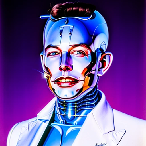 A portrait of Elon Musk, in 80sfashionRobot style