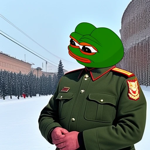 pepe_frog as soviet officer, winter in soviet city