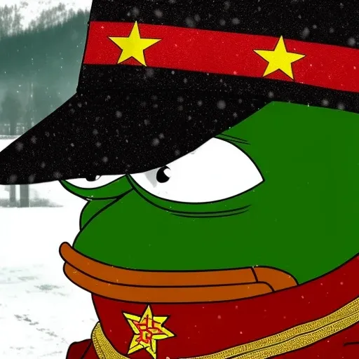 pepe_frog as soviet officer, winter in soviet city