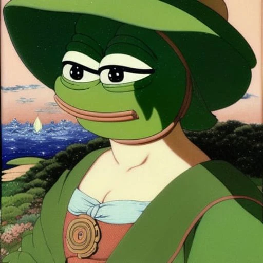 pepe_frog, by studio ghibli , cartoon,, VICTORIAN GIRL,FEMININE,((PERFECT FACE)),((SEXY FACE)),((DETAILED PUPILS)).(ARTIST),ARTIST,ARTIST,(ARTIST). OIL PAINTING. (((LARGE BREAST)),((TONED ABS)),(THICK THIGH).EVOCATIVE POSE, SMIRK,LOOK AT VIEWER, ((BLOUSE)).(INTRICATE),(HIGH DETAIL),SHARP