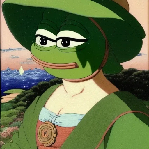 pepe_frog, by studio ghibli , cartoon,, VICTORIAN GIRL,FEMININE,((PERFECT FACE)),((SEXY FACE)),((DETAILED PUPILS)).(ARTIST),ARTIST,ARTIST,(ARTIST). OIL PAINTING. (((LARGE BREAST)),((TONED ABS)),(THICK THIGH).EVOCATIVE POSE, SMIRK,LOOK AT VIEWER, ((BLOUSE)).(INTRICATE),(HIGH DETAIL),SHARP