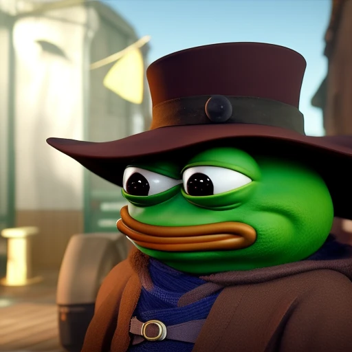 pepe_frog, closeup portrait of a steampunk medieval goblin wearing a top hat and goggles, depth of field, zeiss lens, detailed, symmetrical, centered, fashion photoshoot, by Annie Leibovitz and Steve McCurry, David Lazar, Jimmy Nelsson, Breathtaking, 8k resolution, extremely detailed, beautiful, establishing shot, artistic, hyperrealistic, beautiful face, octane render , by studio ghibli , cartoon,