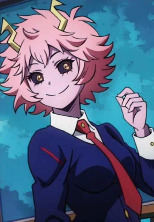 <lora:mina_ashido:0.8>,  mina_ashido, School, smile, solo, 1girl,